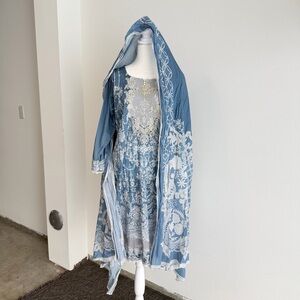 Light Blue Embroidered Summer Suit with Dupatta